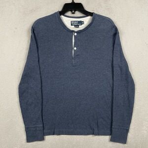 VintagePolo Ralph Lauren Henley Shirt Mens Medium Blue Thermal Lined Long Sleeve